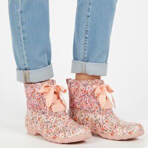 Sperry Saltwater Quilted Pink Floral Duck Boots Size 9.5 LN